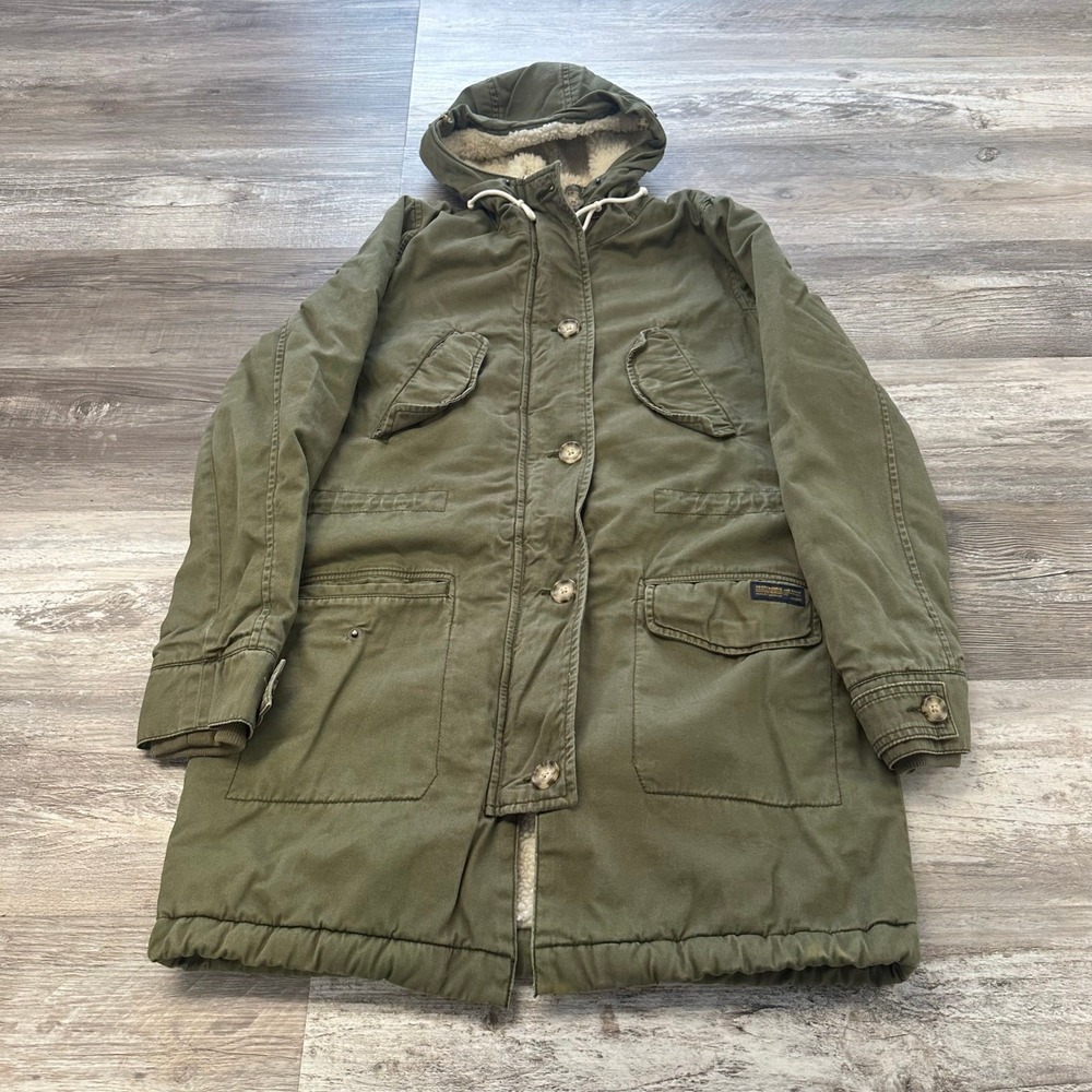 Vintage Abercrombie & Fitch Green Womens S‎ Sherpa Lined Military Parka Jacket